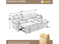 Sofá conversível de 3 lugares - 206 x 130 x 88 cm - sofá modular - com armazenamento - veludo - cinza