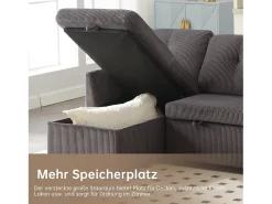 Sofá conversível de 3 lugares - 206 x 130 x 88 cm - sofá modular - com armazenamento - veludo - cinza