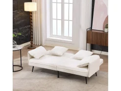 Sofá conversível de 2 lugares - 167,5 x 73 x 70 cm - Encosto reclinável em 3 posições (100°–180°) - Tecido - branco