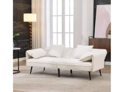 Sofá conversível de 2 lugares - 167,5 x 73 x 70 cm - Encosto reclinável em 3 posições (100°–180°) - Tecido - branco