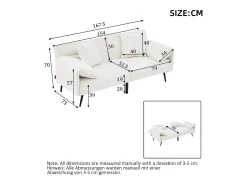 Sofá conversível de 2 lugares - 167,5 x 73 x 70 cm - Encosto reclinável em 3 posições (100°–180°) - Tecido - branco
