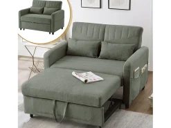 Sofá conversível duplo 114 x 77 x 82,5 cm - encosto ajustável em três níveis - tecido de algodão e linho - verde militar