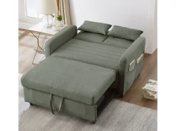 Sofá conversível duplo 114 x 77 x 82,5 cm - encosto ajustável em três níveis - tecido de algodão e linho - verde militar
