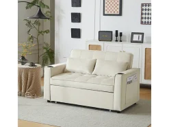 Sofá conversível em veludo - 2 lugares - com 2 travesseiros, bolsos de apoio de braço, suportes de vidro - encosto reclinável - 137x76.5x83cm