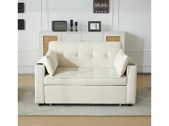 Sofá conversível em veludo - 2 lugares - com 2 travesseiros, bolsos de apoio de braço, suportes de vidro - encosto reclinável - 137x76.5x83cm