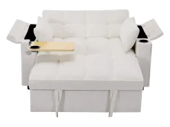 Sofá conversível para 2 pessoas 140.5x74x82 cm - Encosto ajustável - Porta USB - Porta-copos - Mesa de apoio - Bege
