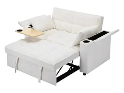 Sofá conversível para 2 pessoas 140.5x74x82 cm - Encosto ajustável - Porta USB - Porta-copos - Mesa de apoio - Bege