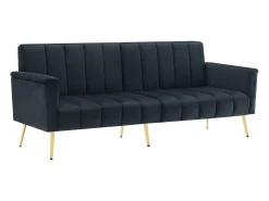 Sofá conversível reto de 2 lugares em veludo preto, encosto e braços dobráveis - 183x76x75cm