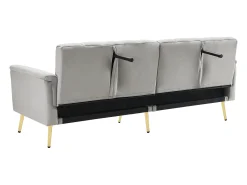 Sofá conversível reto de 2 lugares em veludo cinza claro, encosto e braços dobráveis - 183x76x75cm