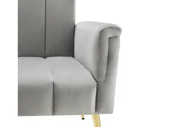 Sofá conversível reto de 2 lugares em veludo cinza claro, encosto e braços dobráveis - 183x76x75cm