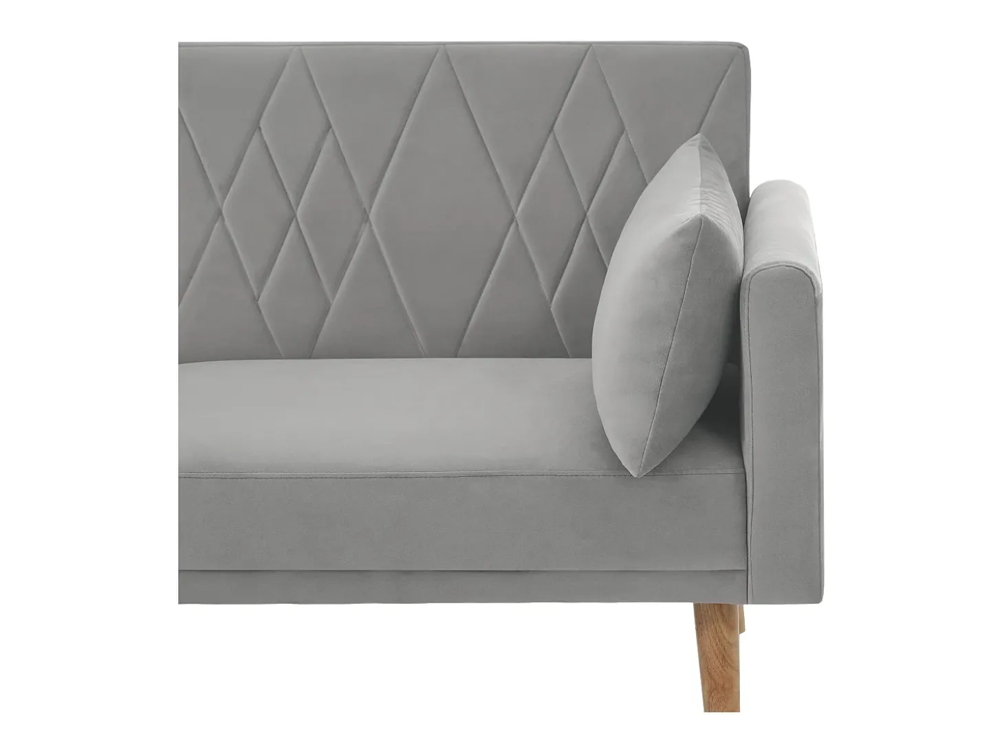 Sofá conversível reto de 2 lugares em veludo cinza claro, 2 almofadas incluídas - 180x75x82cm