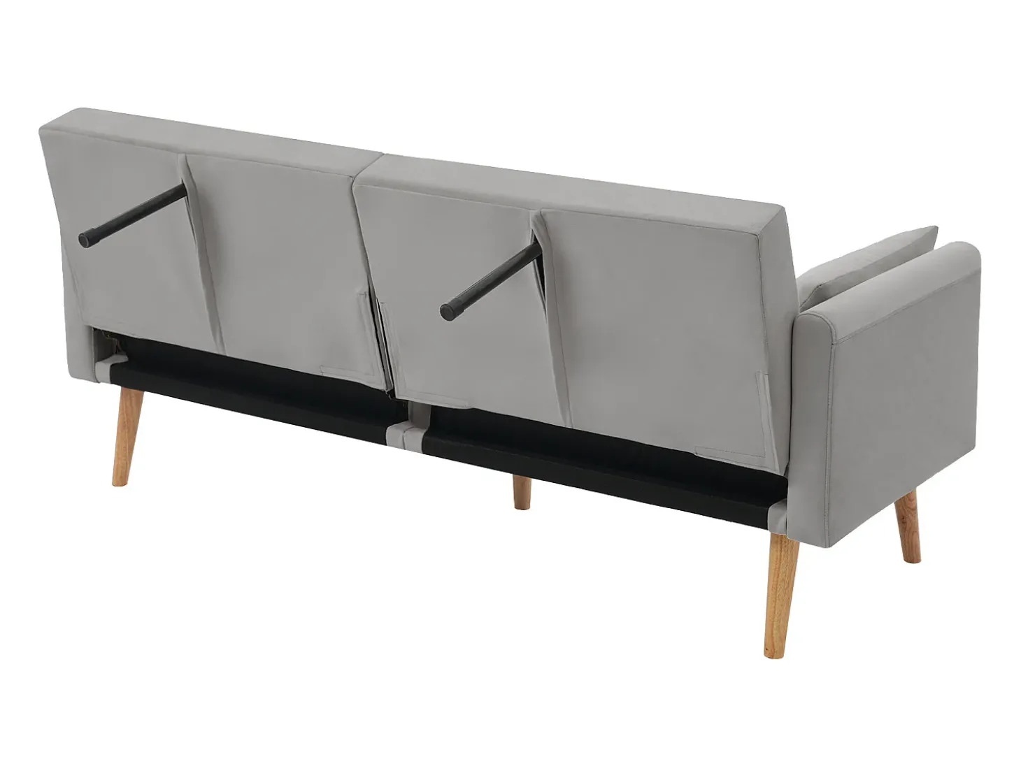 Sofá conversível reto de 2 lugares em veludo cinza claro, 2 almofadas incluídas - 180x75x82cm
