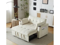 Sofá conversível, Sofá-cama dobrável de veludo - 137 x 76,5 x 86 cm - com função dormir - Bege