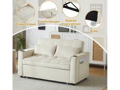 Sofá conversível, Sofá-cama dobrável de veludo - 137 x 76,5 x 86 cm - com função dormir - Bege