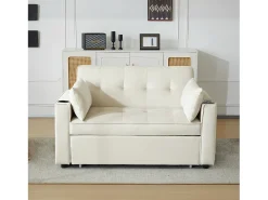 Sofá conversível, Sofá-cama dobrável de veludo - 137 x 76,5 x 86 cm - com função dormir - Bege