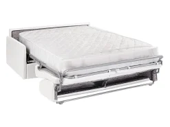 Sofá convertível abertura rápida em couro sintético branco assento com assento de memória de forma 160 cm colchão 22 cm CALIFE