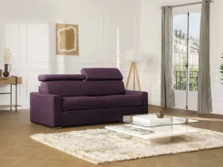 Sofá convertível abertura rápida tecido roxo assento memória de forma 140 cm colchão 14 cm VIZIR