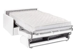 Sofá convertível abertura rápida em couro sintético branco assento com assento de memória de forma 140 cm colchão 22 cm CALIFE