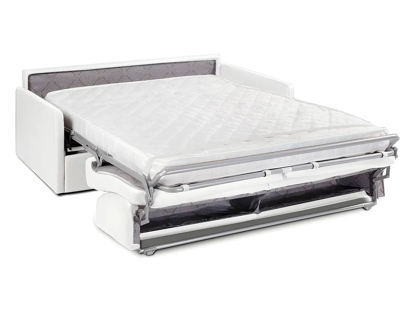 Sofá convertível abertura rápida couro sintético branco assento memória de forma 160 cm colchão 14 cm CALIFE