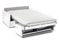 Sofá convertível abertura rápida couro sintético branco assento memória de forma 120 cm colchão 14 cm CALIFE