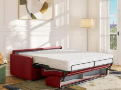Sofá convertível abertura rápida tecido vermelho assento memória de forma 160 cm colchão 22 cm CALIFE