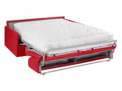 Sofá convertível abertura rápida em couro sintético vermelho assento memória de forma 160 cm colchão 22 cm CALIFE