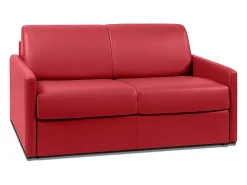 Sofá convertível abertura rápida couro sintético vermelho assento memória de forma 120 cm colchão 14 cm CALIFE