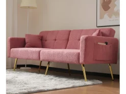 Sofá convertível com encosto ajustável - 2 lugares - Tecido Terry Francês - Rosa