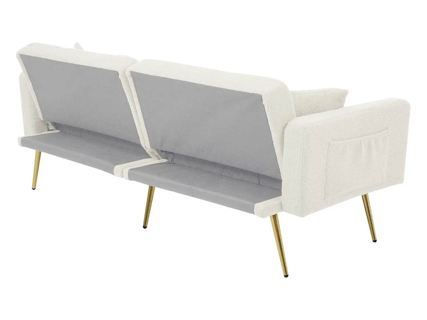 Sofá convertível com encosto ajustável - 2 lugares - Tecido turco francês - Branco