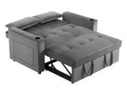 Sofá convertível de 2 lugares com função de cama - Tecido de veludo - Cinza