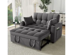 Sofá convertível de 2 lugares com função de cama - Tecido de veludo - Cinza