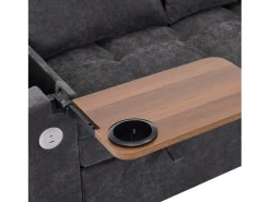 Sofá convertível de 2 lugares em tecido cinzento - Com encosto ajustável, entradas USB e uma pequena prateleira.