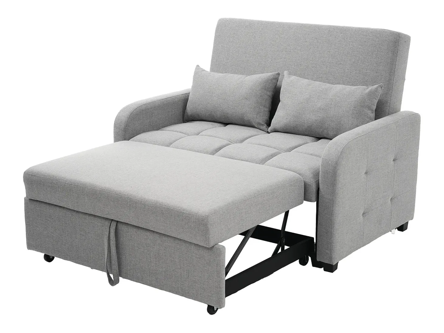 Sofá convertível de 2 lugares com encosto ajustável e 2 almofadas - Tecido de linho cinzento