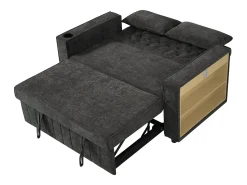 Sofá convertível de 2 lugares com entradas USB, suporte para copos e espaço para arrumação - Chenille cinzento