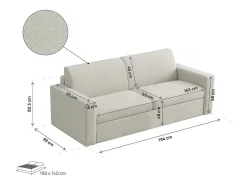 Sofá convertível "Diana" Express em tecido - Zona para dormir de 140 cm - 3 lugares - Bege