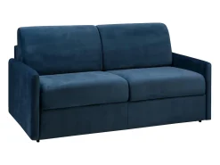 Sofá convertível em veludo azul noite com assento com assento de memória de forma 140 cm colchão 14 cm CALIFE