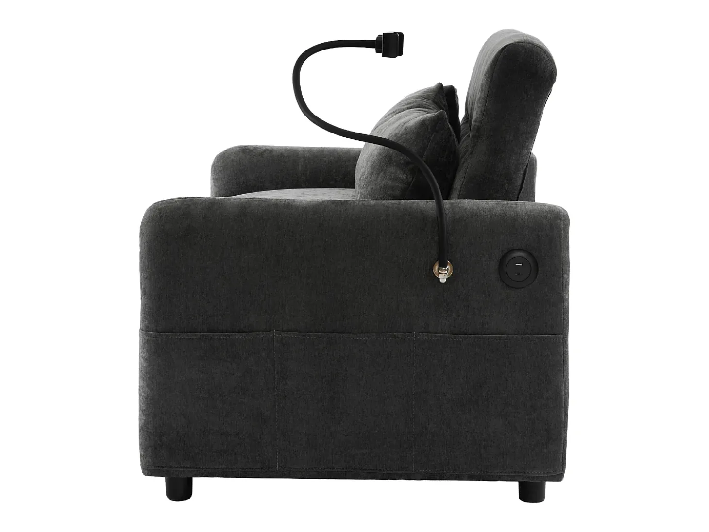 Sofá convertível multiângulo ajustável em tecido chenille - 2 lugares - com suporte para telefone e portas USB - Cinzento