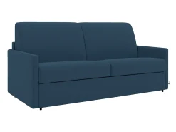 Sofá convertível tecido azul noite assento memória de forma 140 cm ripas largas 14 cm CALIFE