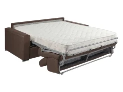 Sofá convertível tecido castanho assento memória de forma 140 cm ripas largas 18 cm VIZIR