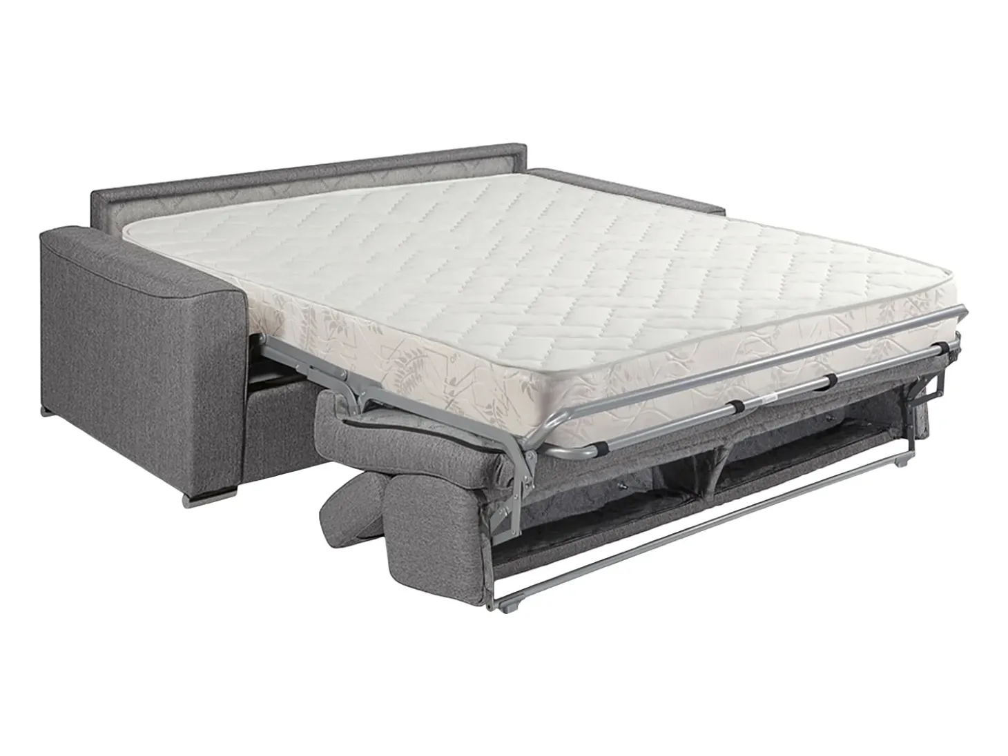 Sofá convertível tecido roxo assento memória de forma 140 cm ripas largas 18 cm VIZIR