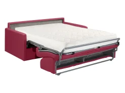 Sofá convertível tecido vermelho assento memória de forma 160 cm ripas largas 18 cm CALIFE