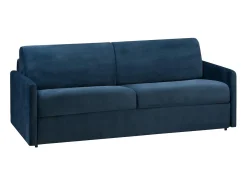 Sofá convertível veludo azul noite assento memória de forma 160 cm colchão 18 cm CALIFE
