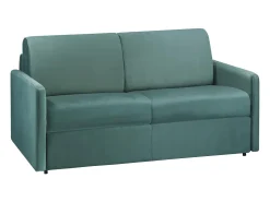 Sofá convertível veludo verde esmeralda assento memória de forma 120 cm colchão 18 cm CALIFE