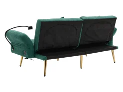 Sofá convertível verde esmeralda de 2 lugares com 2 portas USB, suporte para telemóvel e bolsos laterais 173x78x78cm