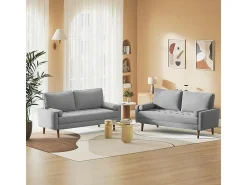 Sofá de 3 - Sofá em tecido de linho cinza - Escandinavo - com 2 travesseiros e apoios de braços - pés de madeira maciça - 173x77x84cm