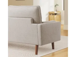 Sofá de 3 - Sofá em tecido de linho bege - Escandinavo - com 2 travesseiros e apoios de braços - pés de madeira maciça - 173x77x84cm