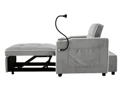 Sofá de 1 lugar - Poltrona com suporte para copos e suporte para telemóvel - veludo cinza e branco