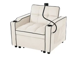 Sofá de 1 lugar - Poltrona com suporte para copos e suporte para telemóvel - veludo bege