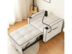 Sofá de 1 lugar - Poltrona com suporte para copos e suporte para telemóvel - veludo bege