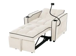 Sofá de 1 lugar - Poltrona com suporte para copos e suporte para telemóvel - veludo bege